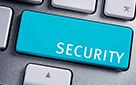 Türkise Taste einer Computertastatur mit weissem Auftruck "Security"