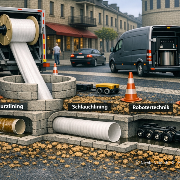Schematische Darstellung Kurzlining, Schlauchlining, Robotertechnik, KI-generiert