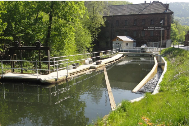 Blick auf die Wasserkraftanlage Achatmühle in Neustadt an der Weinstraße