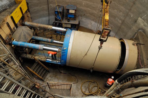 Blick in die Baustelle zu einem Kanalvortrieb